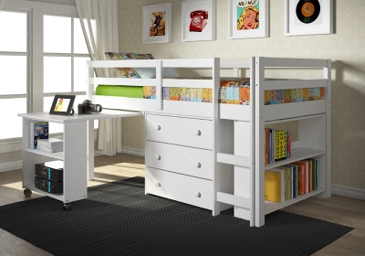 Kids Twin Low Loft Study Set, White, large