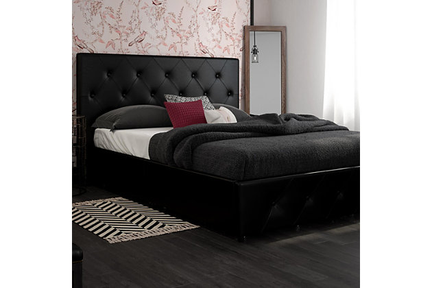 Dana Queen Upholstered Bed With Storage, Tufted Platform Bed With Storage