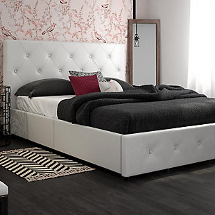 Atwater Living Dana Queen Upholstered Bed with Storage, White, rollover