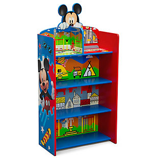 Add Mickey Mouse's iconic style to any kids’ bedroom, playroom or clubhouse with this playful Mickey Mouse Wooden Playhouse 4-Shelf Bookcase by Delta Children. The versatile design allows it to be used as a traditional bookcase with four spacious shelves that give kids easy access to their books, games or toys. Or they can use it as a playhouse where the decorative back panel serves as an imaginative backdrop. Constructed from durable wood with a scratch-resistant finish, this bookshelf will withstand years of use.Made of wood, engineered wood and metal | Recommended for ages 3+ | 2-in-1 design for use as a bookcase or playhouse | Colorful scenes on the back panel serve as a vibrant backdrop | Encourages imaginative play that can boost creativity, vocabulary and fine motor skills | 4 shelves provide plenty of storage space for books, toys, accessories and more | Bold graphics include mickey cutout on top for additional character | Nontoxic, multistep painting process is lead and phthalate safe | Meets or exceeds all national safety standards and cpsc regulations | Assembly required | For any questions regarding delta children products, please contact consumersupport@deltachildren.com monday to friday, 8:30 a.m. To 6 p.m. (est)