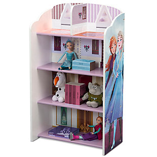 Kids can recreate their favorite scenes of Anna and Elsa with the Frozen II Wooden Playhouse 4-Shelf Bookcase by Delta Children. The versatile design allows it to be used as a traditional bookcase with four spacious shelves that give kids easy access to their books, games or toys. Or they can use it as a playhouse where the decorative back panel serves as an imaginative backdrop. A must-have for any kids’ bedroom or playroom, this bookshelf is constructed from durable wood with a scratch-resistant finish to withstand years of use.Made of wood, engineered wood and metal | Recommended for ages 3+ | 2-in-1 design for use as a bookcase or playhouse | Colorful scenes on the back panel serve as a vibrant backdrop | Encourages imaginative play that can boost creativity, vocabulary and fine motor skills | 4 shelves provide plenty of storage space for books, toys, accessories and more | Features bold graphics of anna and elsa | Nontoxic, multistep painting process is lead and phthalate safe | Meets or exceeds all national safety standards and cpsc regulations | Assembly required | For any questions regarding delta children products, please contact consumersupport@deltachildren.com monday to friday, 8:30 a.m. To 6 p.m. (est)