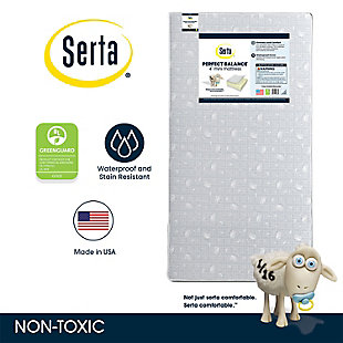 Serta’s Perfect Embrace 4" Mini Crib Mattress was designed with your baby's health, safety and comfort in mind. It delivers all the benefits of a full-sized crib mattress in the convenience of a smaller size to fit mini cribs and portable cribs (not designed for standard cribs or pack 'n plays). The fiber core, made from recycled materials, delivers a firm yet lightweight sleep space, while the waterproof vinyl cover helps prevent mold, mildew and odor. All Serta crib mattresses are GREENGUARD Gold Certified and meet the strictest standards offered by the Greenguard Environmental Institute, which recognizes products with low chemical emissions, contributing to improved indoor air quality.Made of vinyl with fiber core | Measuring 38" l x 24" w x 4" h; fits most mini cribs and portable cribs (not designed for standard cribs or pack 'n plays) | Measure your crib first to ensure perfect fit | Features hypoallergenic fiber core made from recycled materials for firm comfort and support nontoxic construction free from harmful materials/chemicals | Features a durable, waterproof vinyl cover that wipes clean | Greenguard gold certified: recognizes products with low chemical emissions, contributing to healthier environments | Made in usa | Meets or exceeds flammability, lead, phthalate and cpsia testing; does not contain toxic fire retardants; jpma certified | For any questions regarding delta children products, please contact consumersupport@deltachildren.com monday to friday, 8:30 a.m. To 6 p.m. (est)