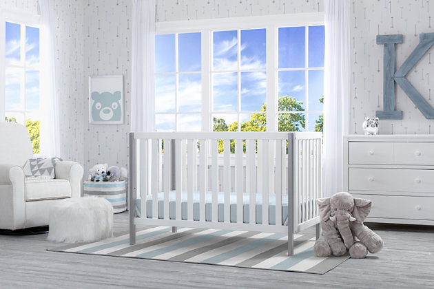 With clean lines and layered ends, the Milo 3-in-1 Convertible Crib from Delta Children takes its cues from modern design. A sturdy wood baby crib that provides a safe and comfortable sleep space, it features an adjustable mattress height that helps keep your baby safe as they get older. The coordinating Daybed/Toddler Guardrail Kit #553725 (sold separately) converts the crib into a daybed and toddler bed, allowing it to grow with your little one.Made of wood, engineered wood and metal | 3-in-1 design: converts from a crib to a toddler bed and daybed (daybed/toddler guardrail kit #553725 sold separately) | 3-position mattress height adjustment allows you to lower the mattress as your baby begins to sit or stand | Jpma certified to meet or exceed all safety standards set by the cpsc and astm | Tested for lead and other toxic elements to meet or exceed government and astm safety standards | Fits standard size crib mattress (sold separately) | Easy assembly | For any questions regarding delta children products, please contact consumersupport@deltachildren.com monday to friday, 8:30 a.m. To 6 p.m. (est)