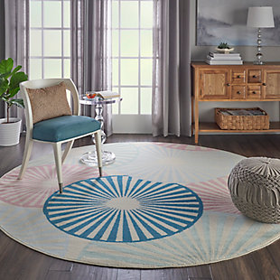 Nourison Kids Grafix White And Blue 8' Round Large Rug, Ivory/Pink/Blue, rollover