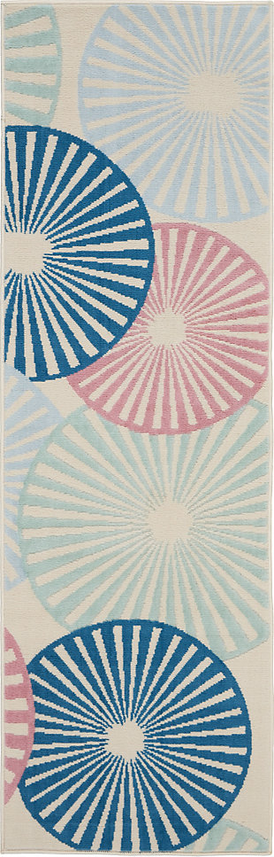 Nourison Nourison Grafix 2'2" x 7'6" Ivory/Multi Contemporary Indoor Rug, Ivory/Pink/Blue, large