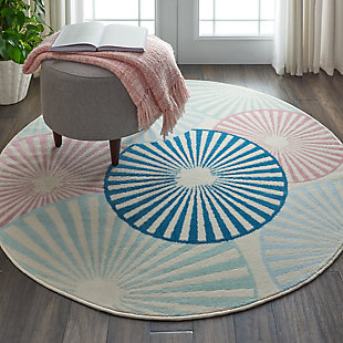 Nourison Kids Grafix White And Blue 8' Round Large Rug, Ivory/Pink/Blue, rollover