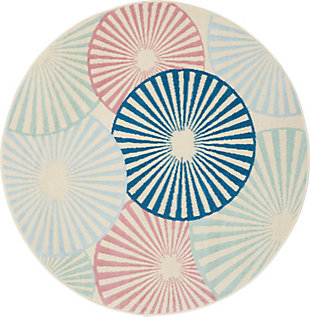 Nourison Kids Grafix White And Blue 8' Round Large Rug, Ivory/Pink/Blue, large
