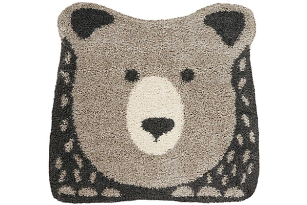 Wonderfully whimsical, the hudson collection of area rugs from nourison is expertly power loomed to bear up beautifully in areas that get lots of action. With its enchanting designs, engaging color palettes, and marvelous textures, hudson will charm and delight for years to come. This hudson area rug from nourison brings a warm, whimsical feel to your home, with a friendly bear peering up at you in two-tone gray shag. Each rug is expertly power loomed to bear up beautifully in areas that get lots of action.Serged edges | Low shedding | Indoor only | Vacuum regularly. Clean spills immediately by blotting with a clean damp sponge or cloth. Professional cleaning recommended.