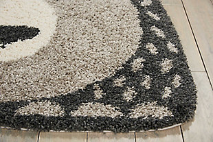 Wonderfully whimsical, the hudson collection of area rugs from nourison is expertly power loomed to bear up beautifully in areas that get lots of action. With its enchanting designs, engaging color palettes, and marvelous textures, hudson will charm and delight for years to come. This hudson area rug from nourison brings a warm, whimsical feel to your home, with a friendly bear peering up at you in two-tone gray shag. Each rug is expertly power loomed to bear up beautifully in areas that get lots of action.Serged edges | Low shedding | Indoor only | Vacuum regularly. Clean spills immediately by blotting with a clean damp sponge or cloth. Professional cleaning recommended.