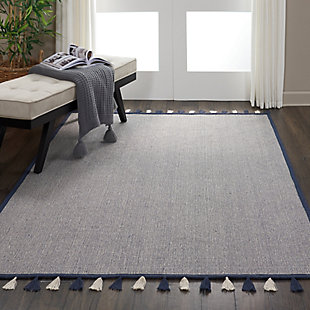 Casual style and easy decor come to life with the otto collection of flat weave rugs from nourison. Ivory is beautifully interwoven with stylish contemporary hues and finished with an ornately bound edge and tassels. The reversible, lightweight construction makes these rugs ideal for any setting in your home. This navy blue colored otto collection rug from nourison offers a casual accent for any space in the home. The flat weave reversible constructions makes the rug easy to position, and works wonderfully as layered rug option or a standalone area rug. Tasseled fringe give each rug a touch of exotic elegance.Reversible | Low shedding | Indoor only | Vacuum regularly. Clean spills immediately by blotting with a clean damp sponge or cloth. Professional cleaning recommended.
