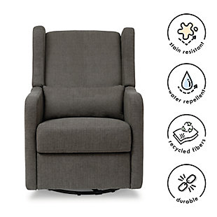 The Arlo recliner and swivel glider is designed to keep you and your baby comfortable at feeding time and as you rock your little one to sleep. Featuring sturdy construction and a soft seat, it glides gently, swivels smoothly and reclines easily to a resting position. The resilient fabric protects against stains from messy spills, maintaining a beautiful appearance through the years. And with its timeless and versatile design, this glider can easily transition to other uses in your home as your needs change.Metal frame | Polyester fabric (water-repellent, stain-resistant) | High-back design | Hidden reclining mechanism; easy-open footrest | Meets all ca tb117-2013 flammability requirements | Greenguard gold certified product tested for over 10,000 chemicals, contributing to cleaner indoor air and a healthier environment for baby | Upholstery free of chemical flame retardants | Assembly required