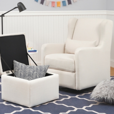 Carter's by Davinci Adrian Swivel Glider With Storage Ottoman, White, rollover