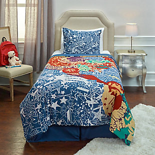 Cotton Travel and Explore 3 Piece Full Comforter Set, Blue, large