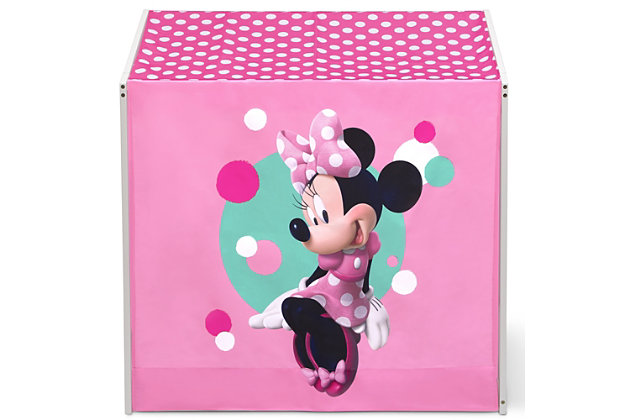 Kids can create their very own Clubhouse with this Disney Minnie Mouse Indoor Playhouse with Fabric Tent by Delta Children. The durable wood frame is draped in colorful tent fabric that features bold graphics of everyone’s favorite mouse, Minnie. A magical fort for boys and girls to play or read, it's designed to enrich imaginations and encourage kids to create a whole make-believe world inside--decorate the inside of the playhouse with a table, stuffed animals, throw pillows, blankets and more! This large wood playhouse stands just under 4 feet tall, and its sturdy construction ensures your child will make this a special place for creative play for years to come! Roomy enough for multiple children. Designed for indoor use only. About Minnie Mouse: Sweet, stylish and a lover of all things polka dot, Minnie Mouse spends her free time dancing, singing and hanging out with her lifelong sweetheart, Mickey. Help bring her cheerful spirit to your little one's room with this item from Delta Children's colorful collection of Minnie Mouse kids' furniture.Keeps kids entertained: this colorful character indoor playhouse is the best way to keep kids entertained at home, its spacious interior space is large enough for several kids to play at the same time | Stimulates imaginations: tent provides a fun place for pretend play that helps boost your child’s development by inspiring their imagination, building memory, developing vocabulary and improving concentration | Perfect size: measuring 45.25"w x 45.25"d x 47.75"h, this indoor playhouse is a great way to keep your children busy for hours without taking up too much space in your living room, playroom or bedroom, recommended for ages 18 months+ | Sturdy and safe: meets or exceeds government and astm safety standards, frame is made of sturdy wood, non-toxic design is lead and phthalates safe | Easy assembly: put this indoor playhouse together in no time, only one person needed to assemble