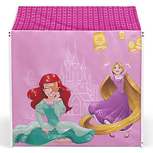 This Disney Princess Indoor Playhouse with Fabric Tent by Delta Children will be the crowning accessory in your little one’s playroom. The durable wood frame is draped in colorful tent fabric that features bold graphics of everyone’s favorite Disney Princesses, Belle, Cinderella, Ariel and Rapunzel. A magical fort for boys and girls to play or read, it's designed to enrich imaginations and encourage kids to create a whole make-believe world inside -decorate the inside of the playhouse with a table, stuffed animals, throw pillows, blankets and more! This large wood playhouse stands just under 4 feet tall, and its sturdy construction ensures your child will make this their castle for creative play for years to come! Roomy enough for multiple children. Designed for indoor use only. About Disney Princesses: From royal castles to happily ever after, the Disney Princesses evoke the stories girls love to dream about. Belle, Ariel and Cinderella are just a few of the famous Princess depicted on the Princess-inspired chairs, beds, toy storage and more from Delta Children.Keeps kids entertained: this colorful character indoor playhouse is the best way to keep kids entertained at home, its spacious interior space is large enough for several kids to play at the same time | Stimulates imaginations: tent provides a fun place for pretend play that helps boost your child’s development by inspiring their imagination, building memory, developing vocabulary and improving concentration | Perfect size: measuring 45.25"w x 45.25"d x 47.75"h, this indoor playhouse is a great way to keep your children busy for hours without taking up too much space in your living room, playroom or bedroom, recommended for ages 18 months+ | Sturdy and safe: meets or exceeds government and astm safety standards, frame is made of sturdy wood, non-toxic design is lead and phthalates safe | Easy assembly: put this indoor playhouse together in no time, only one person needed to assemble