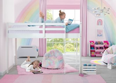 Delta Children Twin Low Loft Bed With Guardrail And Ladder, White, White, large