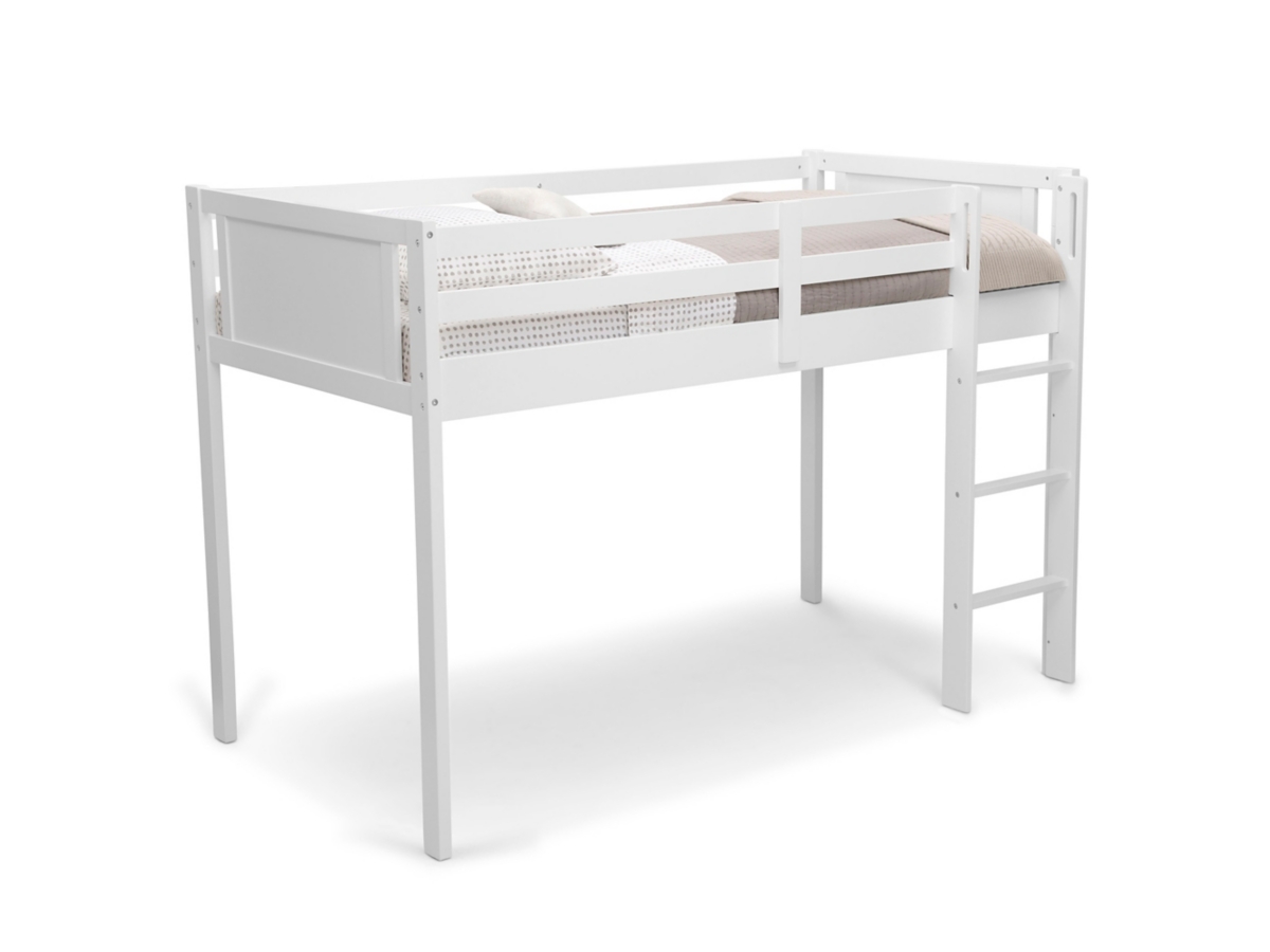 Delta Children Twin Low Loft Bed With Guardrail And Ladder, White, White, large