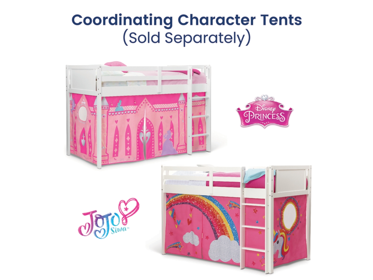 Delta Children Twin Low Loft Bed With Guardrail And Ladder, White, White, large