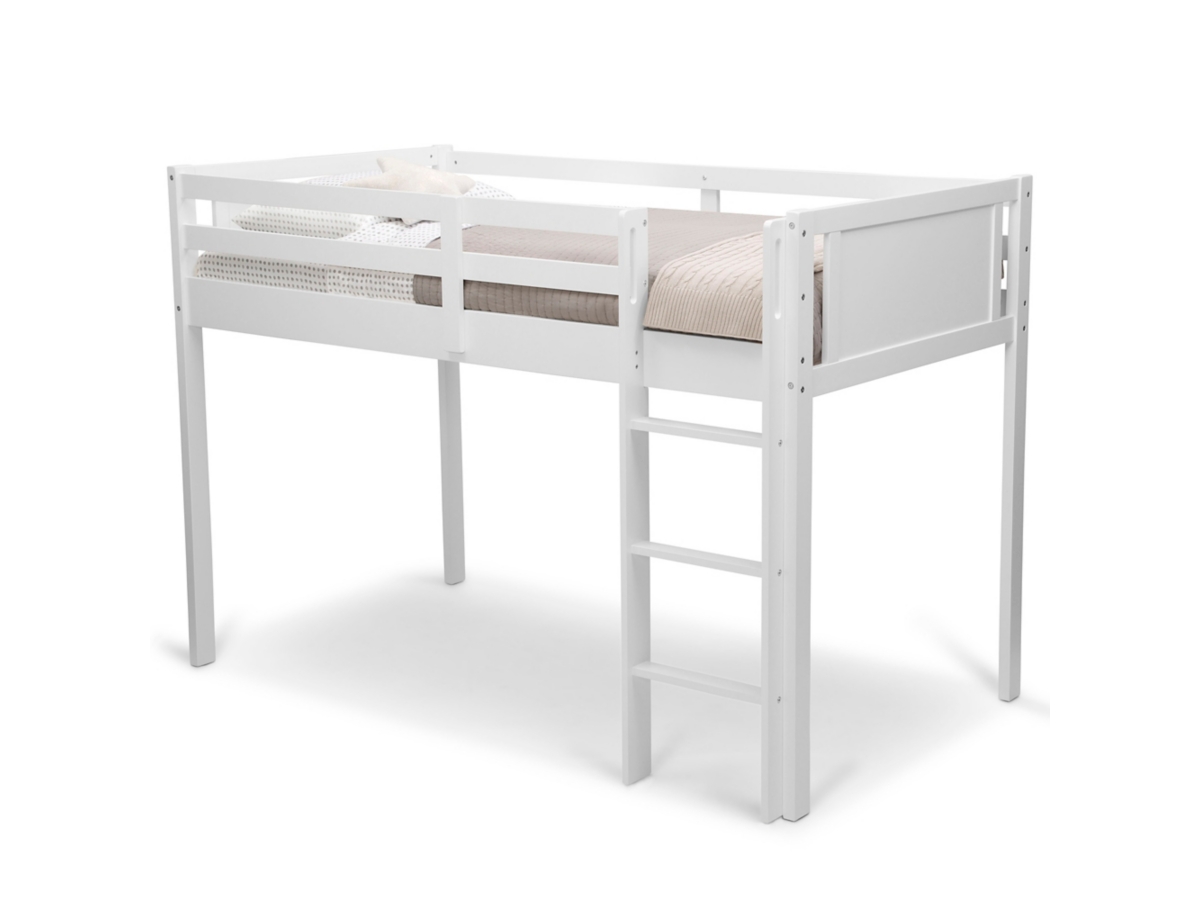 Delta Children Twin Low Loft Bed With Guardrail And Ladder, White, White, large