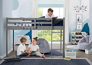 Delta Children Twin Low Loft Bed With Guardrail And Ladder, Charcoal, Gray, rollover
