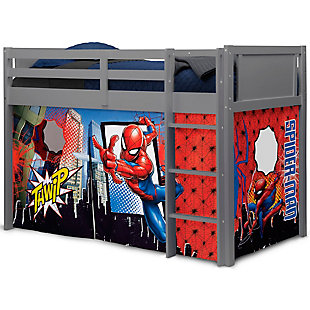 Transform your child’s twin loft bed into fun play area with this Spider-Man Loft Bed Tent by Delta Children. Adding an under-bed tent is an excellent way to create a private space for your child to relax, explore imaginative playtime or complete their homework without needing additional floor space, it can also keep toys neatly out of sight. Boasting colorful graphics of your child’s favorite web-slinging superhero, Spider-Man, these fabric tent panels feature a peek-a-boo mesh window and convenient roll-up front that can be held open with toggles. Incredibly versatile, the front panel can be placed on the front of the bed to create a tented play space or to the back of the bed for a cool, character backdrop—either option allows little ones to enter a world of endless creativity. The Spider-Man Twin Loft Bed Tent by Delta Children is designed to fit the Delta Children Low Twin Loft Bed (sold separately) or any other low loft bed with an opening of 37”H. Easily attach the under-bed tent using Velcro. Tent dimensions: 75"L x 36.5"W x 37"H (37" clearance from bottom of loft bed to floor). About Spider-Man: after being bitten by a radioactive spider, Peter Parker gained incredible special powers. Along with his newfound abilities, Peter used his scientific knowledge to construct tools, a suit and a new alter Ego, Spider-Man. Using his super powers to protect the public from evildoers, he knows that with great power comes great responsibility! Bring the action-packed fun of Spider-Man to your child's bedroom or playroom with furniture and decor from Delta Children.Unique play space: this spider-man loft bed tent instantly creates a play space or remote learning area under your child’s bed without taking up additional floor space, tent features a mesh window and roll-up front panel, bed not included | Easy to attach: easily attach the tent to your bed using velcro, front panel of the tent can be placed on the front of the bed or the back for versatility, tent is removable and machine washable | Helps facilitate learning and development: this tent creates a private space for boys or girls to play and explore, imaginative play helps enhances social, cognitive and emotional development | Dimensions: tent size: 75"l x 36.5"w x 37"h, this character tent perfectly fits delta children’s low twin loft bed (sold separately) or any other low twin loft bed with a 37”h opening | Sturdy construction: made from high quality polyester, this character tent stands up to years of play | Features a mesh window and roll-up front panel; tent is removable and machine washable