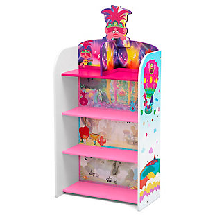 Develop your child’s love for reading with this Trolls World Tour Wooden Playhouse 4-Shelf Bookcase for Kids by Delta Children. The versatile design allows it to be used in multiple ways. Use it as a traditional bookcase with four spacious shelves that give kids easy access to their books, games or toys, or a playhouse where the decorative back panel serves as a colorful imaginative backdrop. Constructed from durable wood with a scratch-resistant finish, this bookshelf will withstand years of use. About Trolls: Known for their crazy, colorful, and magical hair, the DreamWorks Trolls are the happiest, most joyous creatures ever to burst into song. In Trolls World Tour, Poppy and Branch discover six other Troll tribes that are scattered across different lands and are devoted to six different types of music: Funk, Country, Techno, Classic, Pop and Rock.Recommended for: ages 3+ | 2-in-1 design: use as a bookcase or playhouse, colorful trolls-inspired scenes on the back panel of this bookcase serve as a backdrop that can be used as a dollhouse, imaginative play helps boost creativity, vocabulary and fine motor skills | Tons of storage: 4 shelves provide plenty of storage space for books, toys, accessories and more, ideal for your child’s bedroom or playroom | For trolls fans: bookcase features trolls world tour graphics and colorful cutout on the top that adds additional character | Safest option: meets or exceeds all national safety standards and cpsc regulations, non-toxic multi-step painting process is lead and phthalate safe