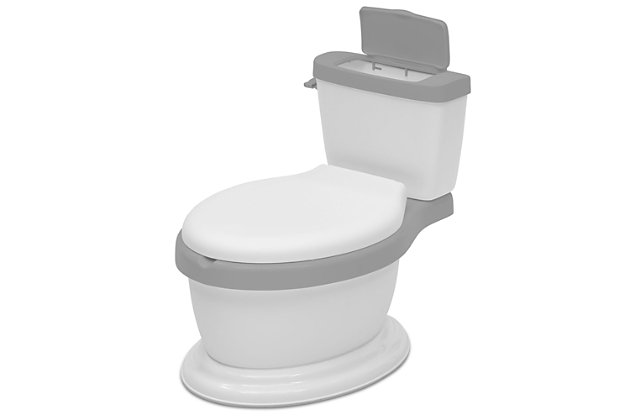 The Kid Size Toddler Potty by Delta Children makes potty training easier than ever! Its realistic design resembles an adult toilet, making it the perfect toilet training tool for your little one. Packed with a ton of features that help boost your child’s potty confidence, this training toilet features a flusher, full-size wipe compartment, soft foam seat and flip lid that opens and closes just like an adult toilet. What else makes this training toilet awesome? It’s so easy to clean! The potty’s non-slip feet prevent slipping and sliding, plus it features a removable bowl and integrated splash guard that makes it perfect for boys or girls to use. Get the Kid Size Toddler Potty by Delta Children when it’s time for your little one to start their potty-training journey—it will help them concur toilet training easily and quickly! Delta Children was founded around the idea of making safe, high-quality children's furniture affordable for all families. They know there's nothing more important than safety when it comes to your child's space. That's why all Delta Children products are built with long-lasting materials to ensure they stand up to years of use. Plus, they are rigorously tested to meet or exceed all industry safety standards.Realistic design: the delta children kids size toddler training potty features a flusher and flip lid that opens and closes just like a real toilet, promotes proper potty posture to help little ones transition comfortably to an adult-sized toilet | Teaches hygiene: built-in full-size wipe compartment in the toilet tank keeps wipes within reach to promote healthy habits | Easy to clean: lid, soft foam seat and bowl are removable which makes it easy to empty and clean, integrated splash guard for boys and girls stays in place | Stays in place: non-slip rubber base prevents the potty from sliding | Size: 18.2”l x 11.5”w x 10.3”h, recommend for 12 months+, holds up to 50 lbs.
