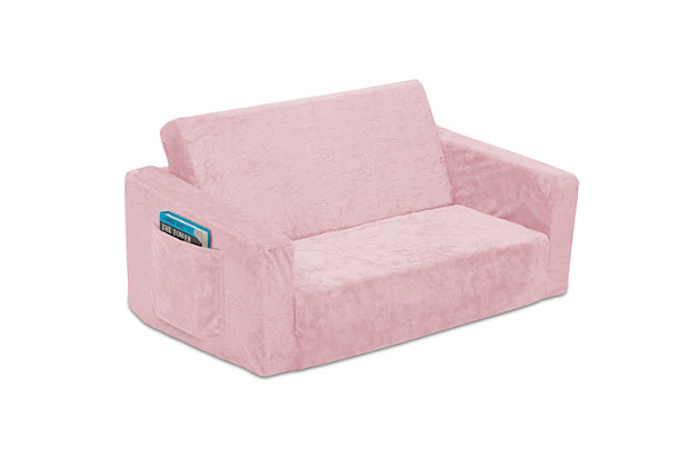 The Serta Perfect Sleeper Extra Wide Convertible Sofa to Lounger is a cozy chair by day, laid-back lounger by night. This convertible seat easily flips open to reveal multiple ways for your child to relax--they’ll love to sit and read or watch their favorite movies on the chair but when it’s time for a nap, this seat folds out into a comfy sleeper bed. Big enough to fit three kids comfortably in sofa mode and two kids in lounger mode, it’s light enough to move around the house and is ideal for your children to share during playtime or sleepovers. The super-soft slipcover embossed with an adorable Serta sheep pattern features an easy-to-reach side pocket where your little one can keep their favorite books or tablet. The supportive foam construction will keep its shape and provides all-day comfort. Plus, the chair's non-slip bottom ensures it stays in place. Designed to ship in a super-small box, this lightweight foam kids’ sofa and lounger may take up to 24 hours to fully expand once unboxed. Machine-washable slipcover zips off for easy cleaning. Recommended for ages 18 months+. Available in Gray and Pink.Convertible 2-in-1 design: this flip-open sofa converts to a lounger/sleeper| ideal for reading, relaxing, playing or sleeping, your child will enjoy this couch with siblings/friends, fits 3 kids comfortably in sofa mode, 2 kids in lounger mode | Comfy foam construction: supportive serta foam construction keeps its shape and provides all-day comfort, non-slip bottom prevents chair from moving around, super-soft slipcover features embossed sheep pattern, side pocket keeps books within reach | Easy to clean: chair comes with a removable machine-washable slipcover that zips off for easy cleaning | Lightweight + portable: lightweight chair can be moved from room to room, great for bedrooms, playrooms, basements, gaming or studying, recommended for ages 18 months+ | Easy to unbox: chair ships in super-small box, once unboxed chair expands 5x (may take 24 hours to fully expand), sofa size: 30”w x 17”d x 15”h, lounger size when flipped open: 30"w x 40"d x 12"h