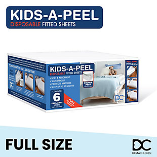 Delta Children Kids-a-peel Disposable Fitted Sheets, 6-pack, Waterproof, Breathable Soft Bed Pads, Full, White, large