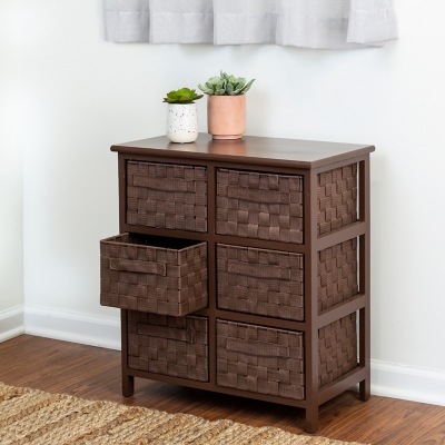 Honey-Can-Do 6 Drawer Woven Strap Chest, Brown
