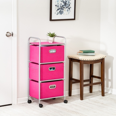Honey-Can-Do 3 Drawer Rolling Cart, Pink, large