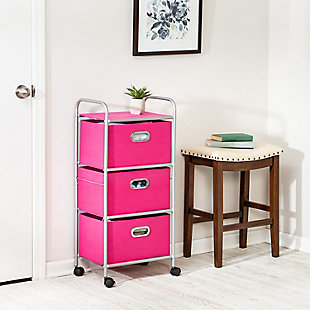 Honey-Can-Do 3 Drawer Rolling Cart, Pink, rollover