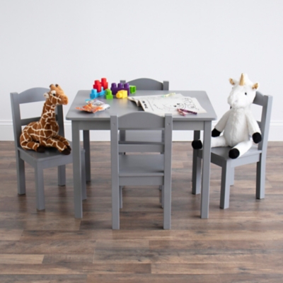 Humble Crew Camden Kids Wood Table and 4 Chair Set, Gray, , large