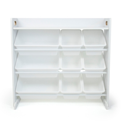 white toy organizer with bins