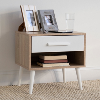 Humble Crew Nightstand End Table with Shelf and Drawer Storage, Light Wood/White, , large