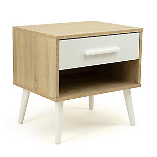 Humble Crew Nightstand End Table with Shelf and Drawer Storage, Light Wood/White, , large