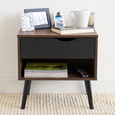 Humble Crew Nightstand End Table with Shelf and Drawer Storage, Dark Wood/Black, , large