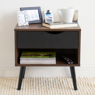 Humble Crew Nightstand End Table with Shelf and Drawer Storage, Dark Wood/Black, , rollover