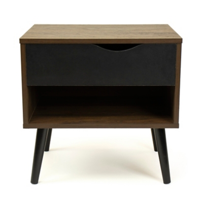 Humble Crew Nightstand End Table with Shelf and Drawer Storage, Dark Wood/Black, , large