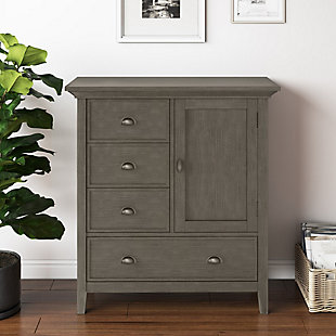 Simpli Home Redmond Solid Wood Medium Storage Cabinet, Gray, rollover