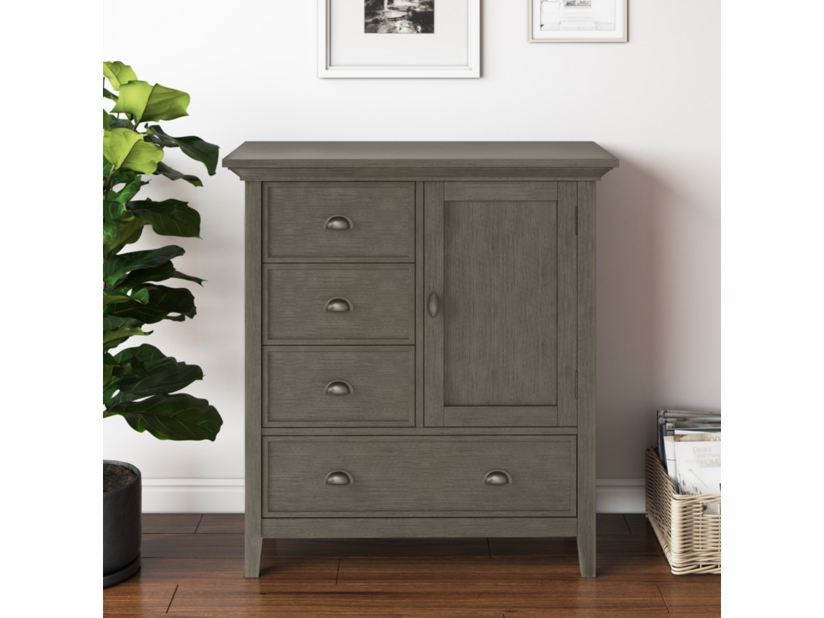 Simpli Home Redmond Solid Wood Medium Storage Cabinet, Gray, large