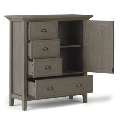 Simpli Home Redmond Solid Wood Medium Storage Cabinet, Gray, large
