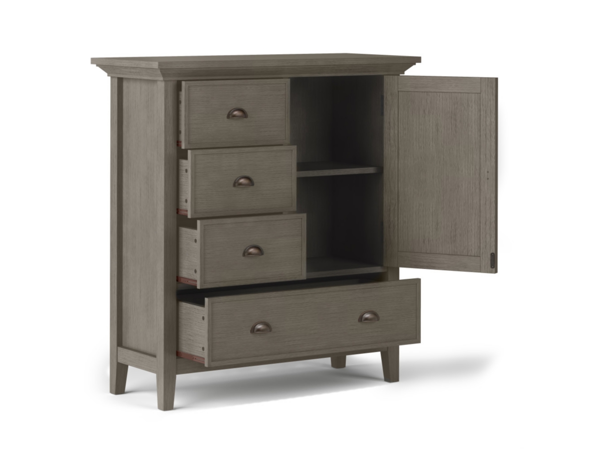 Simpli Home Redmond Solid Wood Medium Storage Cabinet, Gray, large