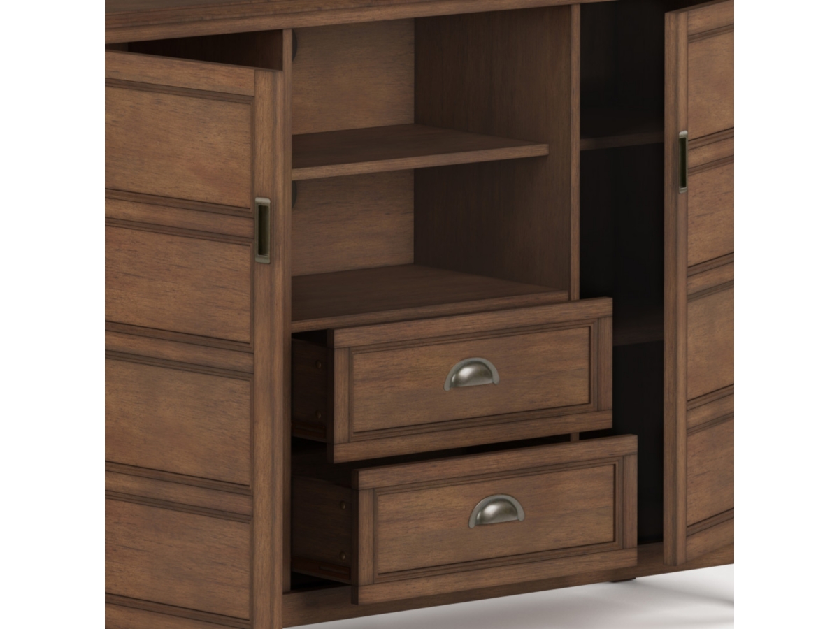 Simpli Home Burlington Solid Wood 54 inch Wide Traditional TV Media Stand, Rustic Aged Brown, large