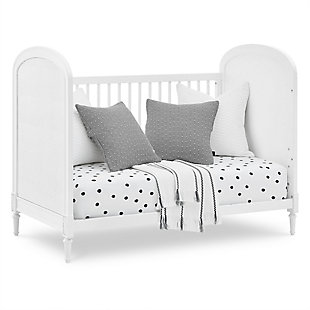 Timeless style, quality materials and a touch of texture make the Madeline 4-in-1 convertible crib a fashionable, functional addition to any nursery. Woven cane detailing on both end panels contrasts beautifully with the solid wood frame, while rosette carvings and fluted legs elevate the design. An included conversion kit lets you turn this baby crib into a toddler bed, daybed and sofa as your child grows. To complete your nursery, pair it with the coordinating Madeline 4-drawer dresser with changing top.Made of wood, engineered wood and paper caning | Wood frame with white finish | Converts from crib to toddler bed, sofa and daybed (conversion rail included) | Pair with madeline 4-drawer dresser with changing top (sold separately) | Jpma certified; tested above and beyond industry standards | For any questions regarding delta children products, please contact consumersupport@deltachildren.com monday to friday, 8:30 a.m. To 6 p.m. (est) | Assembly required