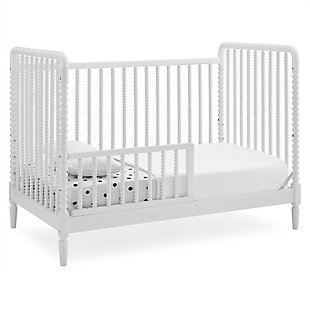 A modern take on vintage-inspired Jenny Lind furniture, the Saint 4-in-1 convertible crib is a timeless option for your baby's nursery. Adorned with solid wood turned spindles all around, it can be styled a variety of ways to effortlessly create a look all your own. This crib grows with your little one, transforming into a toddler bed, sofa and daybed as your child gets older. To complete your nursery, pair it with the Saint 4-drawer dresser with changing top.Made of wood in white finish | Converts from crib to toddler bed, sofa and daybed (conversion rail included) | Adjustable height mattress support with 3 convenient positions to grow with your baby (mattress not included) | Pair with saint 4-drawer dresser with changing top (sold separately) | Jpma certified; tested above and beyond industry standards | For any questions regarding delta children products, please contact consumersupport@deltachildren.com monday to friday, 8:30 a.m. To 6 p.m. (est) | Assembly required