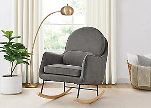 Add a stylish and sustainable seat to your nursery (or any other room in the house!) with this Ella Rocker by Delta Children. Upholstered in LiveSmart Evolve fabric, it brings together three incredible qualities to create a superior performance fabric: recycled fibers, water repellency, and stain resistance. Made with at least 30% of high-quality polyester yarn created from recycled post-consumer plastic bottles, this durable fabric helps divert plastics from landfills. Plus, it’s as comfy and beautiful as it is good for the environment. Designed with modern rounded curves, a metal base and solid wood feet, this roc chair includes a movable lumbar cushion for additional support. The perfect choice for busy families, its stain-resistant and moisture repelling abilities make it the smart choice for high traffic areas like the nursery or living room. Now, you can live worry-free from stains or spills AND be a part of positive change! Pair with the coordinating Ella Ottoman to complete the look. Available in Limestone, Stone Gray and Slate Blue. Delta Children was founded around the idea of ma safe, high-quality children's products affordable for all families. They know there's nothing more important than safety when it comes to your child's space. That's why all Delta Children products are built with long-lasting materials to ensure they stand up to years of jumping and playing. Plus, they are rigorously tested to meet or exceed all industry safety standards.Gentle roc motion: durable steel and wood construction to ensure quiet movements as you rock with your baby; felt strip on the rocker base protect your floors; use this glider in your nursery, living room, master bedroom or man cave | Livesmart evolve fabric: this rocker brings together 3 incredible qualities to create a superior performance fabric: recycled fibers, water repellency, and stain resistance; made with 30% polyester yarn created from recycled post-consumer plastic bottles; livesmart technology allows spills to bead up, sitting on top of the fabric until you gently blot them away | Design accents: lumbar back cushion for added support; modern metal and wood roc base adds timeless style to any space | Super comfortable: armrests and seat cushion are thickly padded for comfort; seat cushion features pocketed coil spring construction for long lasting comfort and support; the seat cushion is removable for easy cleaning | Size/sturdy build: sturdy wood frame provides stability; tested for safety and expertly crafted for durability; assembled dimensions: 25.75"w x 37.75"d x 39.5"h; seat: 20.75"w x 20.25"d x 18.25"h from floor; seat cushion: 4.5" thick; seat back: 25"h