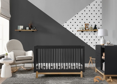 Delta Children Poppy 4-in-1 Convertible Crib, Midnight Gray/Natural