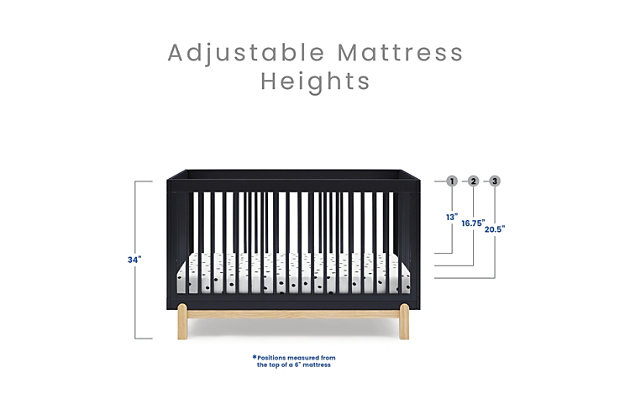 The stylish two-tone Poppy 4-in-1 convertible crib will be the centerpiece of your little one’s bedroom for years to come. The warm, natural wood tone of the base and feet is paired with contrasting round spindles to create a modern, sleek style that adapts to all your child’s sleep needs from baby to big kid. The baby crib converts into a toddler bed, daybed and sofa as your child grows. To complete your nursery, pair it with the Poppy 3-drawer dresser with cubbies.Made of wood with two-tone finish | Crib converts to a toddler bed, daybed and sofa (daybed/sofa rail included; toddler guardrail # w100725 sold separately) | Adjustable height mattress support with 3 convenient positions to grow with your baby (mattress not included) | Pair with poppy 3-drawer dresser with cubbies (sold separately) | Jpma certified; tested above and beyond industry standards | For any questions regarding delta children products, please contact consumersupport@deltachildren.com monday to friday, 8:30 a.m. To 6 p.m. (est) | Assembly required