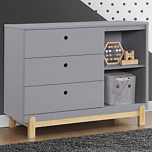 Delta Children Poppy 3 Drawer Dresser With Cubbies, Gray/Natural, rollover